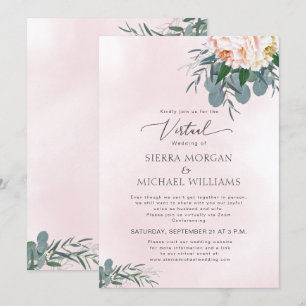 Virtual Wedding Blush Pink Peony Watercolor Invitation