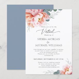 Virtual Wedding Elegant Floral Blush Dusty Blue Invitation