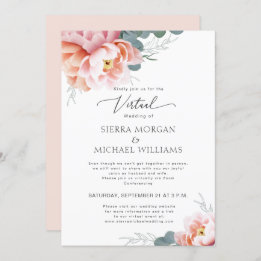 Virtual Wedding Floral Blush Pink Peach Peony Invitation
