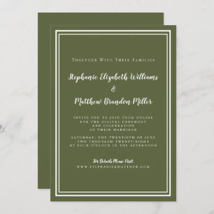 Virtual Wedding Olive Green Minimalist Livestream Invitation