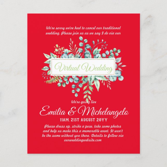 Virtual Wedding Video Chat Live Streaming Invites (Front)