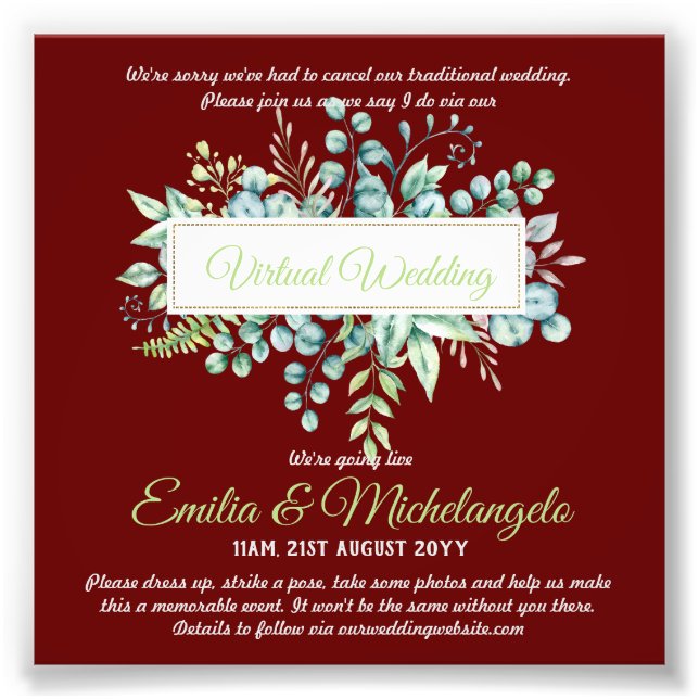 Virtual Wedding Video Chat Live Streaming Invites Photo Print (Front)