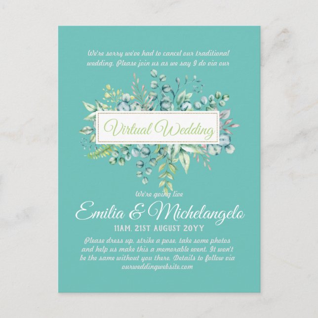 Virtual Wedding Video Chat Live Streaming Invites Postcard (Front)