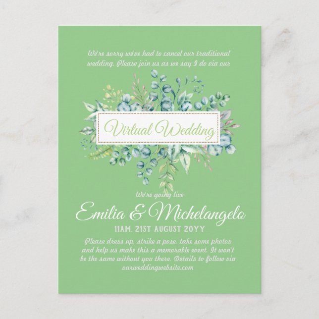 Virtual Wedding Video Chat Live Streaming Invites Postcard (Front)