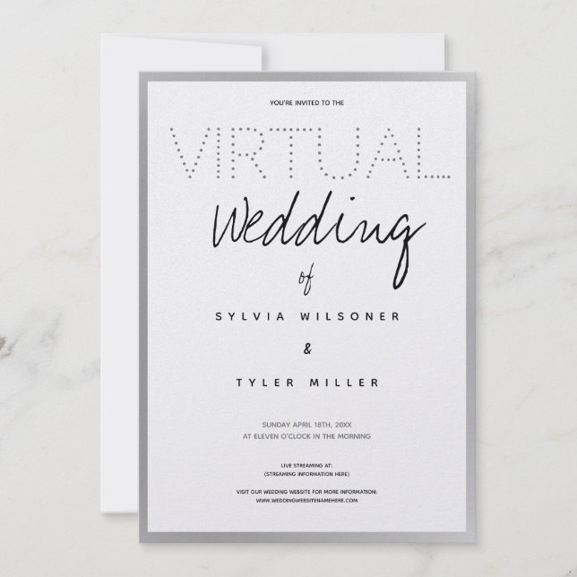 Virtual Wedding White Silver Black Typography (Front)