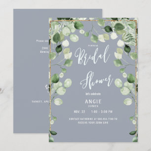 Virtual Zoom Bridal Shower Foliage Dusty Blue Invi Invitation