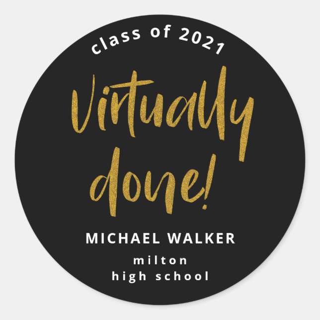 virtually done graduation announcement  classic ro round sticker (Front)