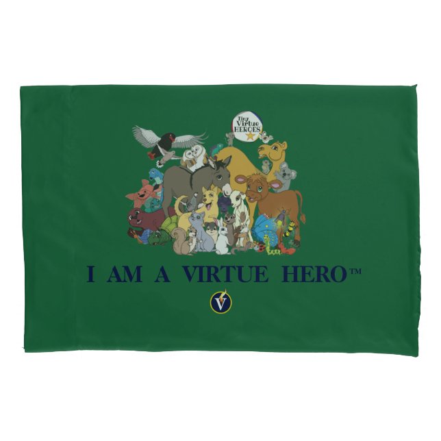 VIRTUE HEROES Characters Pillow Case - Green (Front)