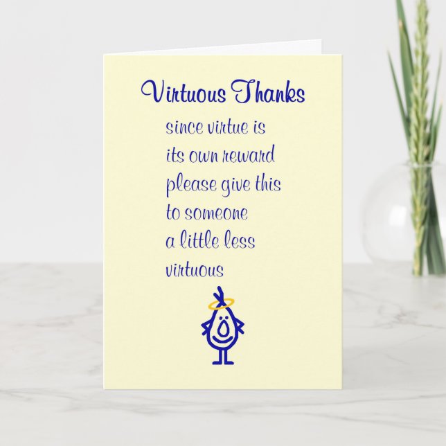 Virtuous Thanks, A Funny Thank You Poem Card (Front)