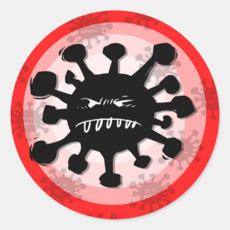 virus silhouette warning sign, cartoon classic round sticker