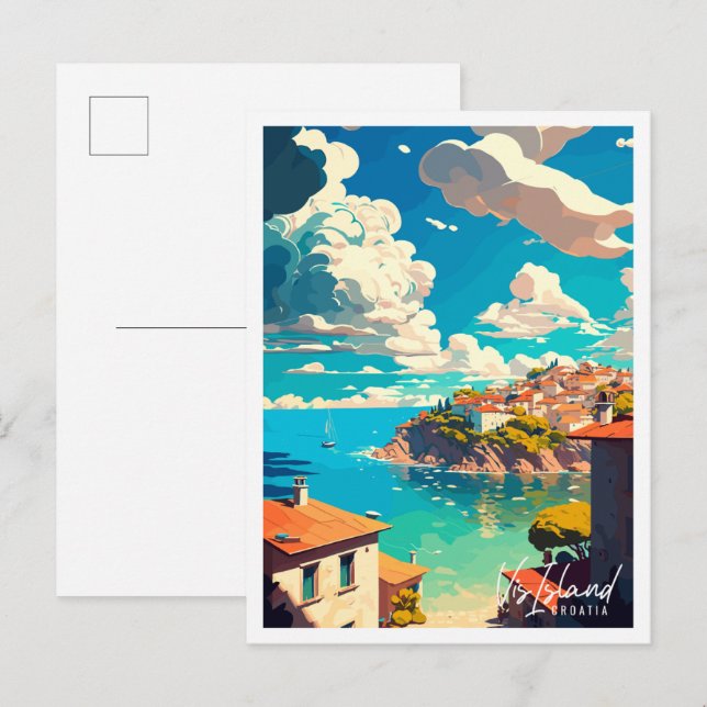 Vis Island Croatia vintage travel illustration Postcard (Front/Back)