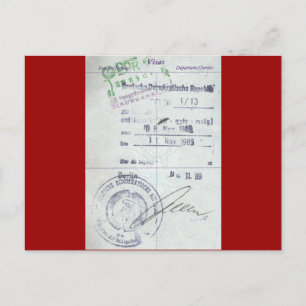Visa & Entry Stamps from Communist East Germany Postcard