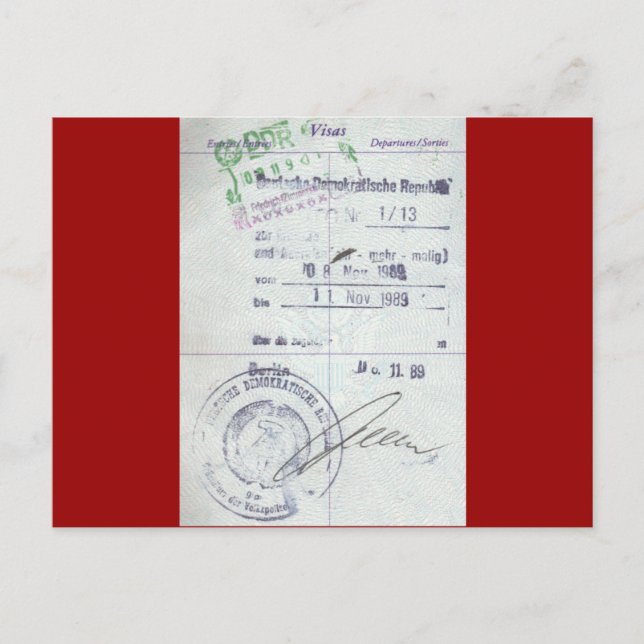 Visa & Entry Stamps from Communist East Germany Postcard (Front)