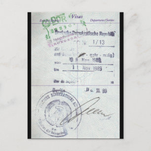 Visa & Entry Stamps from Communist East Germany Postcard