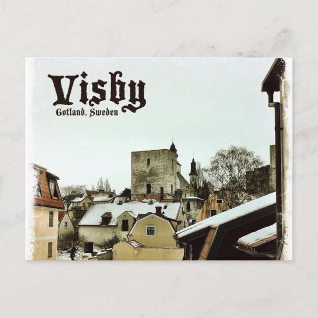 Visby, Gotland, Sweden Rooftops with Light Border Postcard (Front)