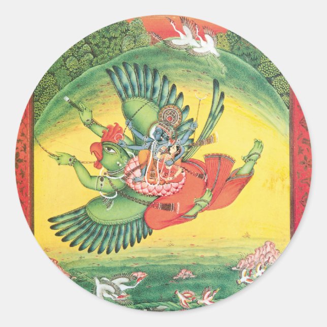 Vishnu and Lakshmi riding Garuda, the great Classic Round Sticker (Front)