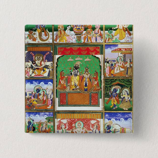 Vishnu in the centre of his ten avatars, Jaipur, R 15 Cm Square Badge (Front)