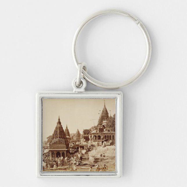Vishnu Pud and Other Temples, Benares (sepia photo Key Ring (Front)