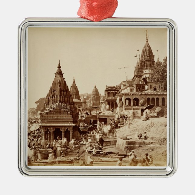 Vishnu Pud and Other Temples, Benares (sepia photo Metal Tree Decoration (Front)
