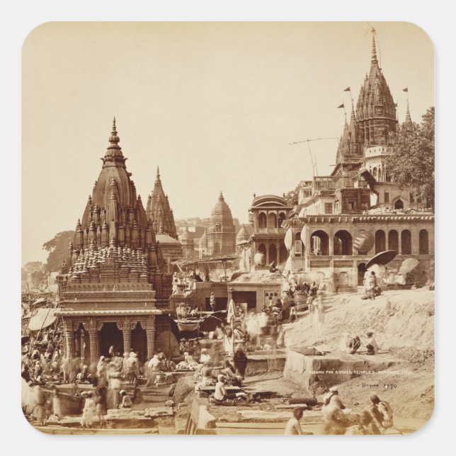 Vishnu Pud and Other Temples, Benares (sepia photo Square Sticker (Front)