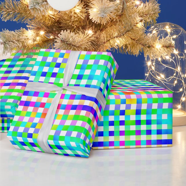 Vishy Chequered  Pattern Rainbow White Plaid Wrapping Paper (Holidays)