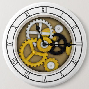Visible Clockwork Illusion Fanciful Clock Art 6 Cm Round Badge