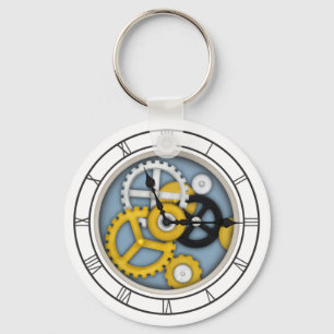 Visible Clockwork Illusion Fanciful Clock Art Blue Key Ring