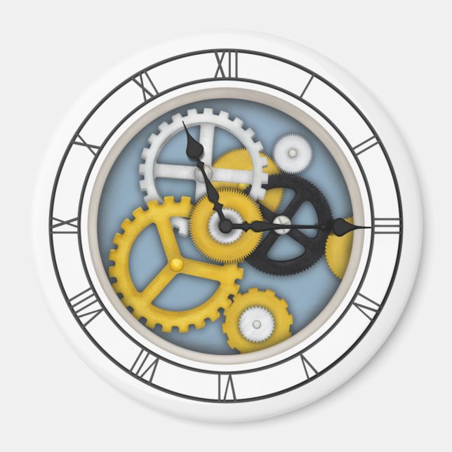 Visible Clockwork Illusion Fanciful Clock Art Blue Magnet (Front)