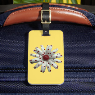Visible Retro 60s Red Dot Dotted Daisy Flower Luggage Tag