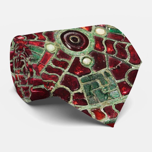 VISIGOTHIC BRONZE,RED GREEN MOTHER OF PEARLS TIE (Rolled)