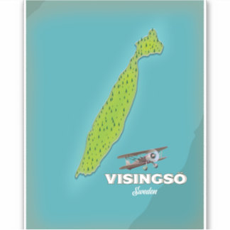 Visingsö Sweden vintage map travel poster.