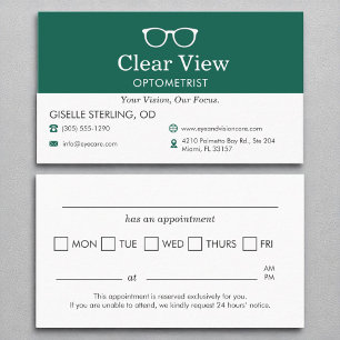 Vision Care Doctor Optometrist Office Appointment Business Card