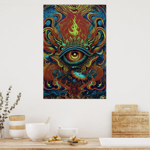 Visionary Flames Spiritual Eye Psychedelic Art Poster