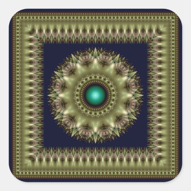 Visionary green fractal ornament square sticker (Front)
