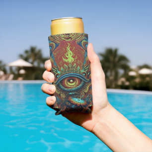 Visionary Pastel Art - Spiritual Flaming Eye Seltzer Can Cooler