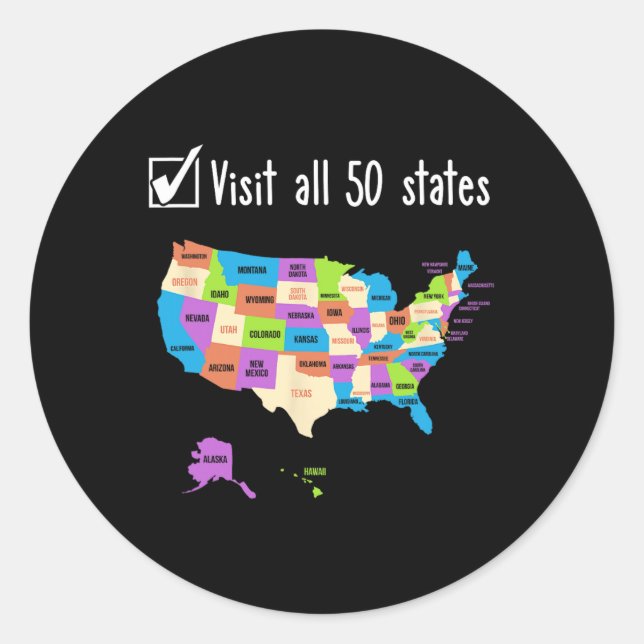 Visit All 50 States Gift Usa Bucket List  Classic Round Sticker (Front)