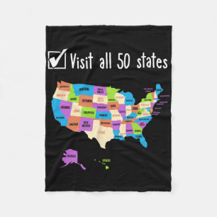 Visit All 50 States Gift Usa Bucket List Fleece Blanket
