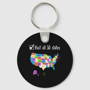 Visit All 50 States Gift Usa Bucket List Key Ring
