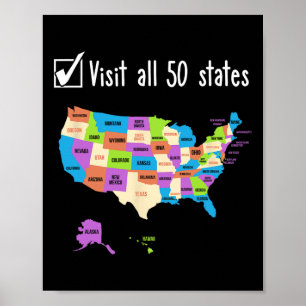 Visit All 50 States Gift Usa Bucket List  Poster