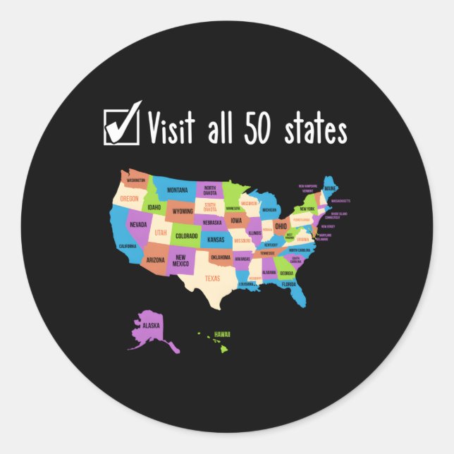 Visit All 50 States Usa Bucket List Classic Round Sticker (Front)
