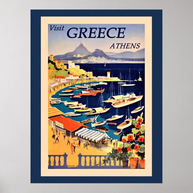 Visit Athens Greece, vintage travel poster. Poster (Front)