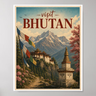 Visit Bhutan Travel Vintage Poster