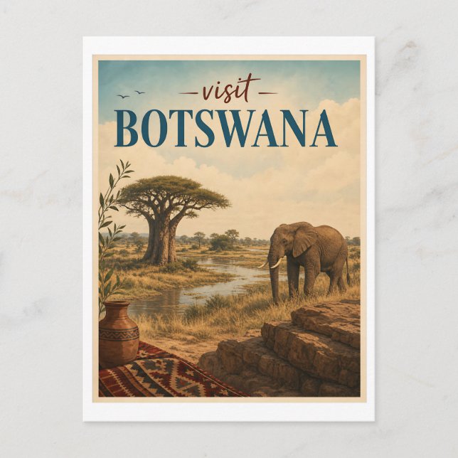 Visit Botswana Travel Vintage Postcard (Front)