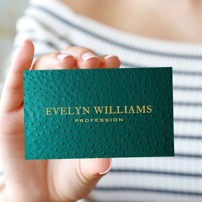 Visit Card Leather Ostrich Green Gold Modern (Creator Uploaded)