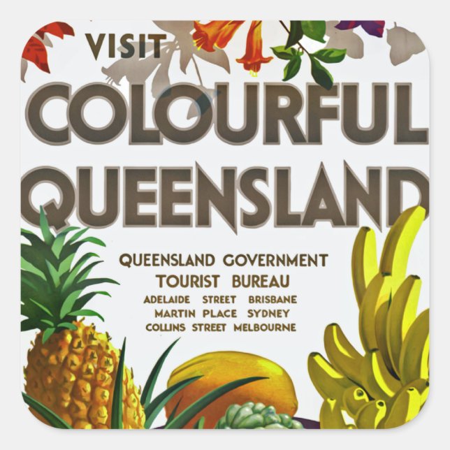 Visit Colourful Queensland Square Sticker (Front)