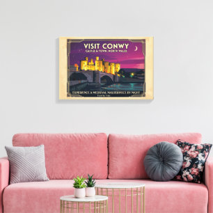 Visit Conwy Castle Vintage Style Travel Poster Art Canvas Print