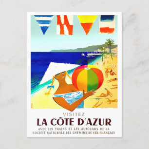 Visit Cote D'Azur France vintage travel Postcard