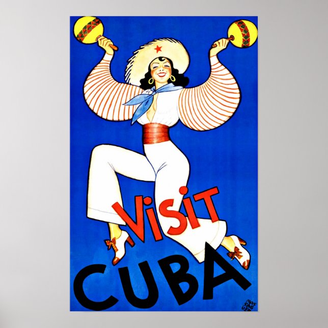 Visit Cuba Caribbean Vintage Travel Poster (Front)