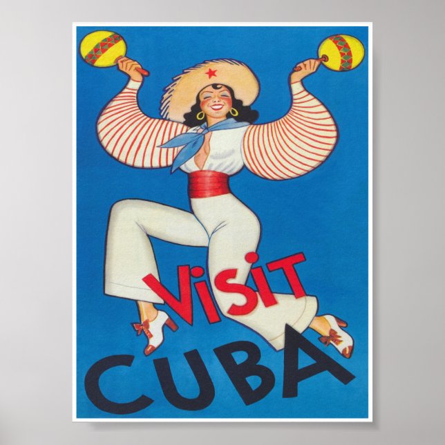 Visit Cuba Retro Vintage Travel Poster (Front)