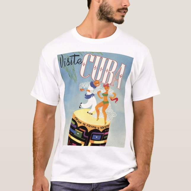 Visit Cuba Tiki Fiesta Siesta Vintage Holiday Isle T-Shirt (Front)